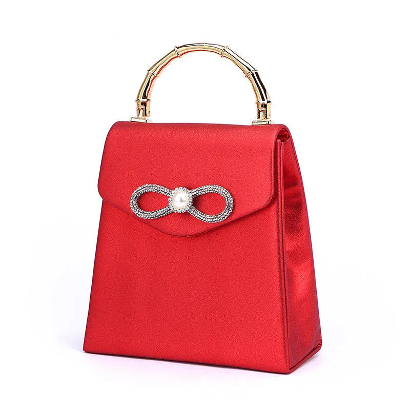 Luxury Satin Rhinestone Crossbow Handbag For Women, Crossbody Purse For Ladies Bow Knot Evening Party Shoulder Bag Sparkly Bag, Purse Fashion Top Wedding Handbag Shoulder and Cross body Bag