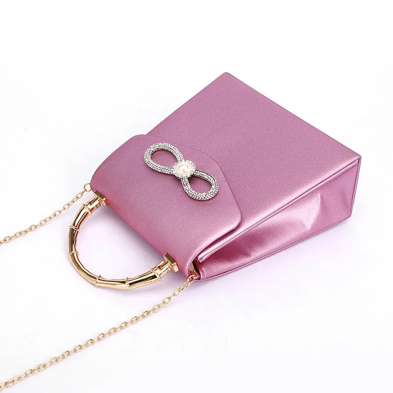 Luxury Satin Rhinestone Crossbow Handbag For Women, Crossbody Purse For Ladies Bow Knot Evening Party Shoulder Bag Sparkly Bag, Purse Fashion Top Wedding Handbag Shoulder and Cross body Bag