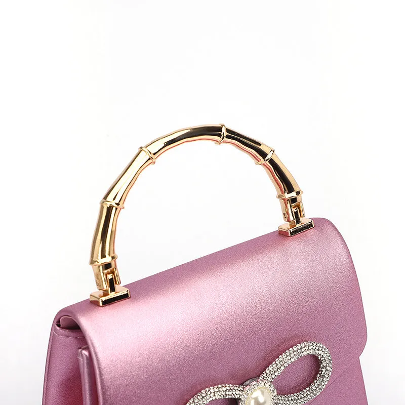 Luxury Satin Rhinestone Crossbow Handbag For Women, Crossbody Purse For Ladies Bow Knot Evening Party Shoulder Bag Sparkly Bag, Purse Fashion Top Wedding Handbag Shoulder and Cross body Bag