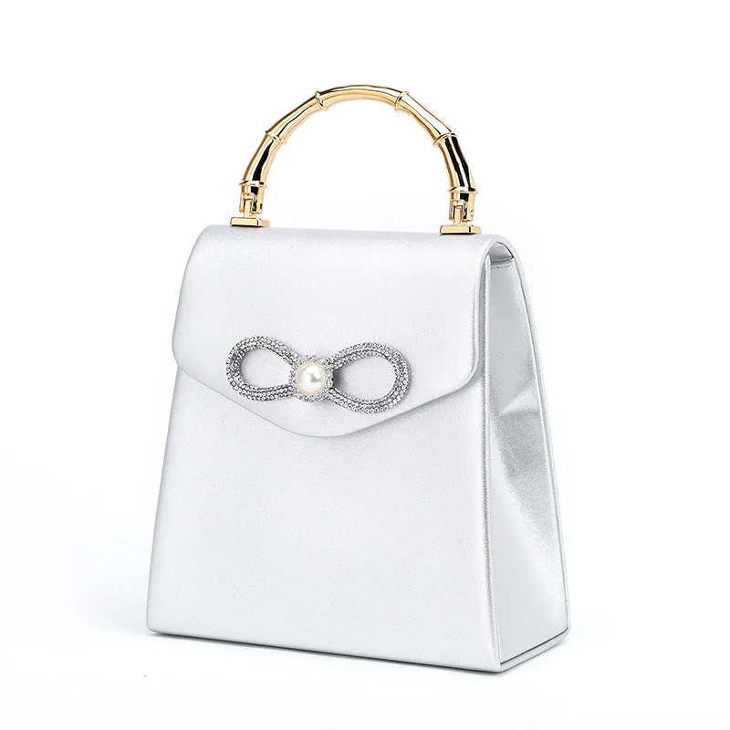 Luxury Satin Rhinestone Crossbow Handbag For Women, Crossbody Purse For Ladies Bow Knot Evening Party Shoulder Bag Sparkly Bag, Purse Fashion Top Wedding Handbag Shoulder and Cross body Bag