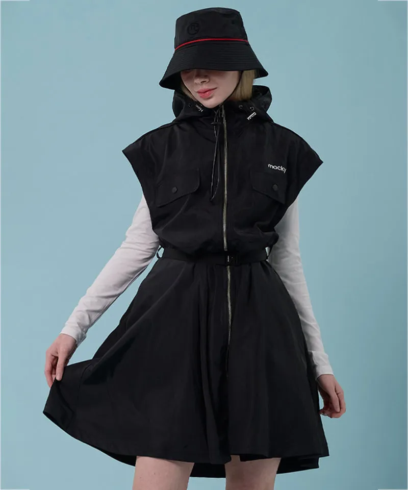 MACKY Golf: Hooded Zip-Up Belt Dress - Black