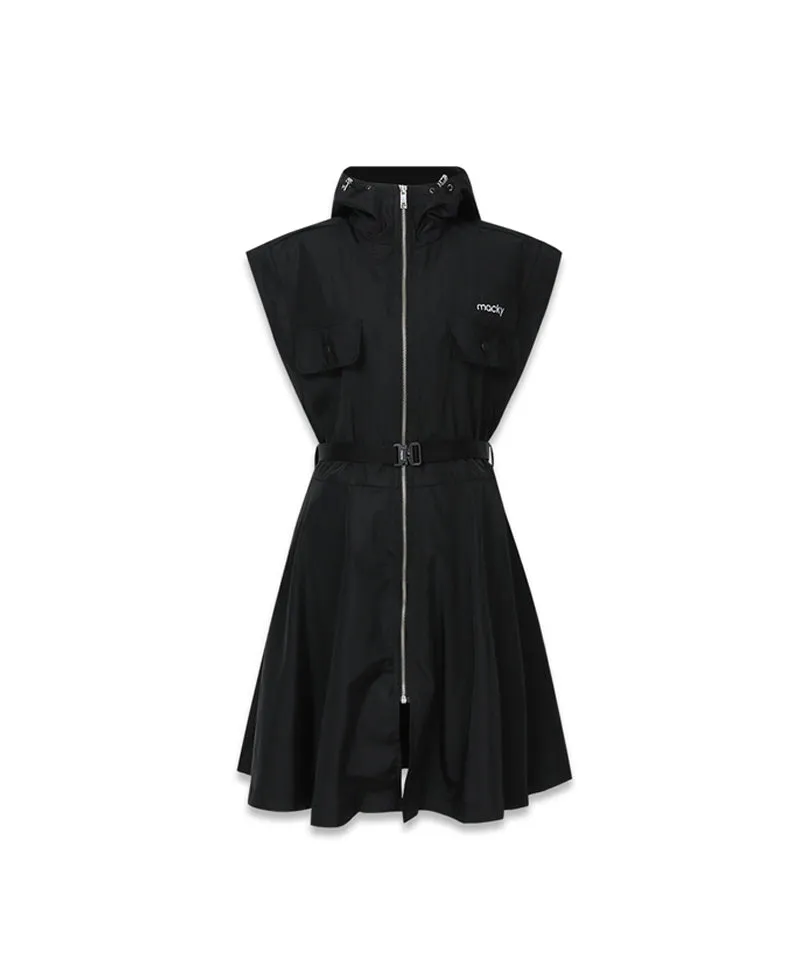 MACKY Golf: Hooded Zip-Up Belt Dress - Black