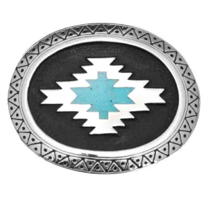 Made in the USA - Aztec Belt Buckle with Turquoise Inlay