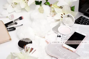 Makeup, Lillies & Smartphone, Styled Stock