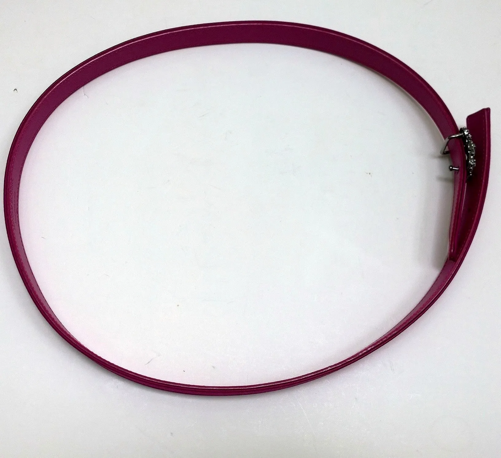 Manolo Blahnik Hangisi Mini Fuchsia Satin Rhinestone Buckle Belt 20mm Dark Pink