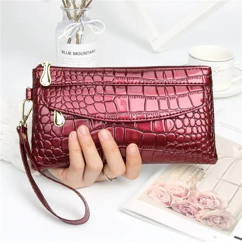 Mavis Crocodile Double Zipper Clutch