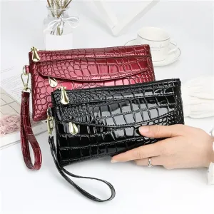 Mavis Crocodile Double Zipper Clutch