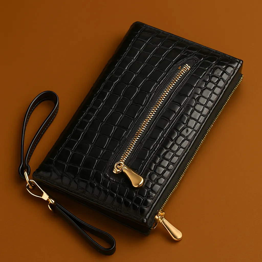 Mavis Crocodile Double Zipper Clutch