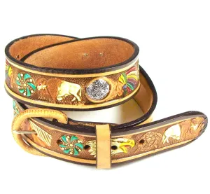 MB-3C  1 1/2" Mexican Tooled Belt- Aztec Motiff