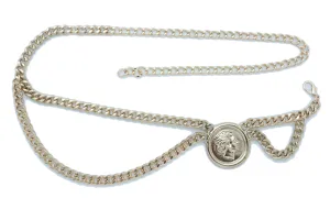 Medallion Coin Charm Side Wave Gold Metal Chain Belt