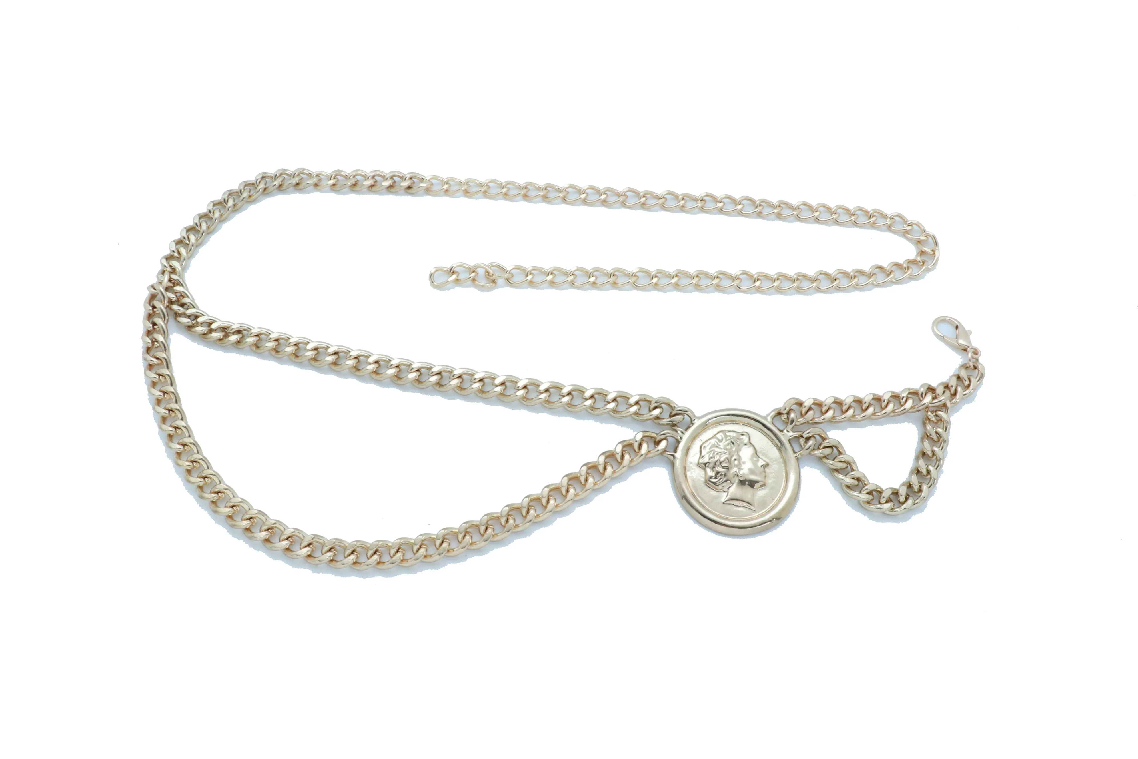 Medallion Coin Charm Side Wave Gold Metal Chain Belt