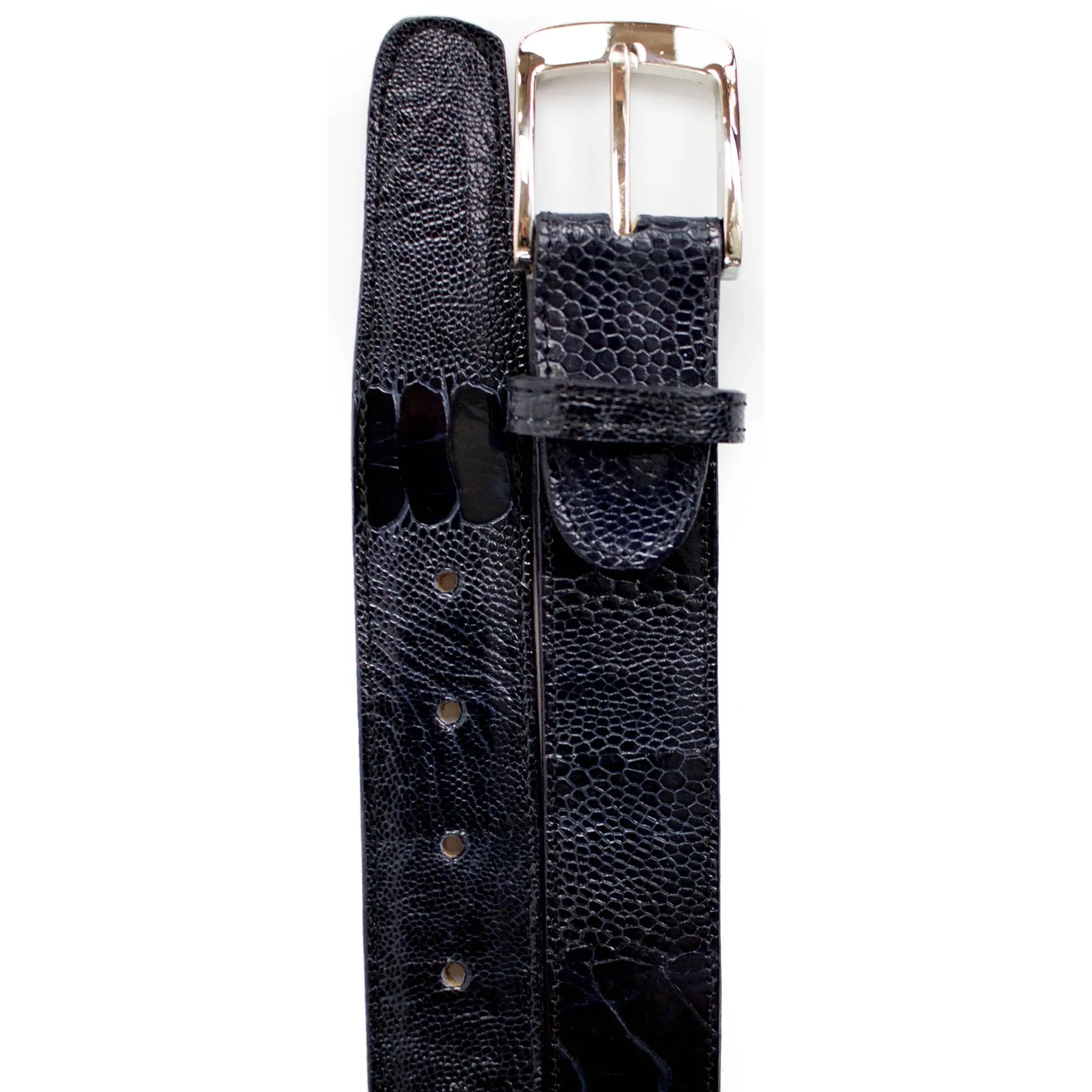 Mens Belvedere Ostrich Leg Dress Belt in Amber