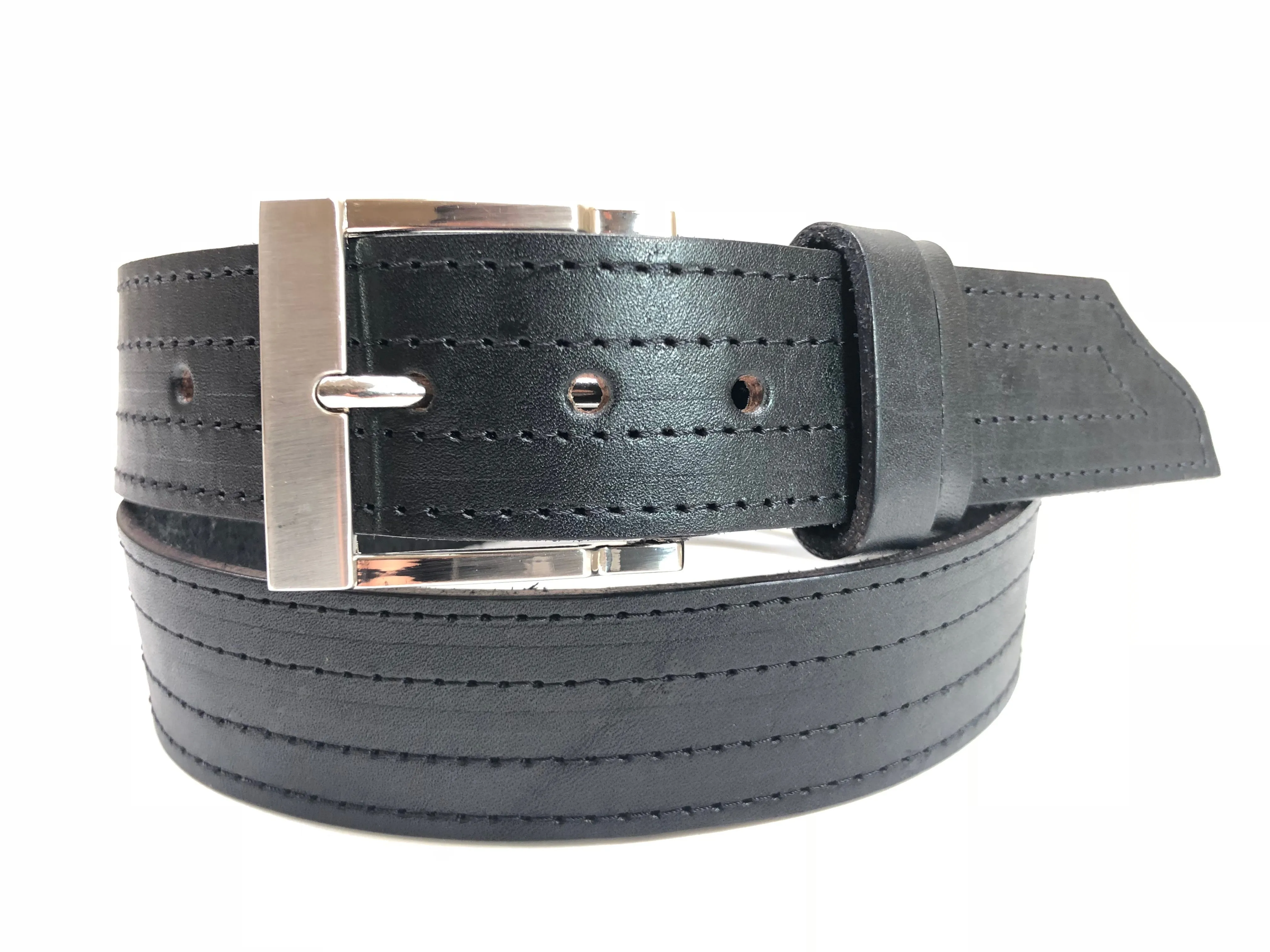 Men's Black Leather Belt with Black Stitching 34C5