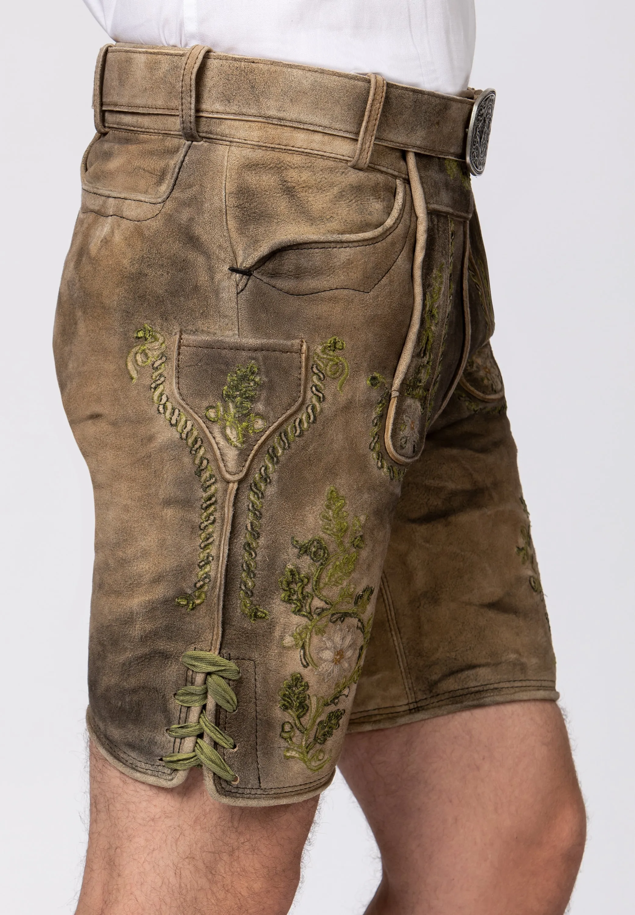 Men's Organic Lederhosen "Franz" with Belt Uroid-(green 50) closeout