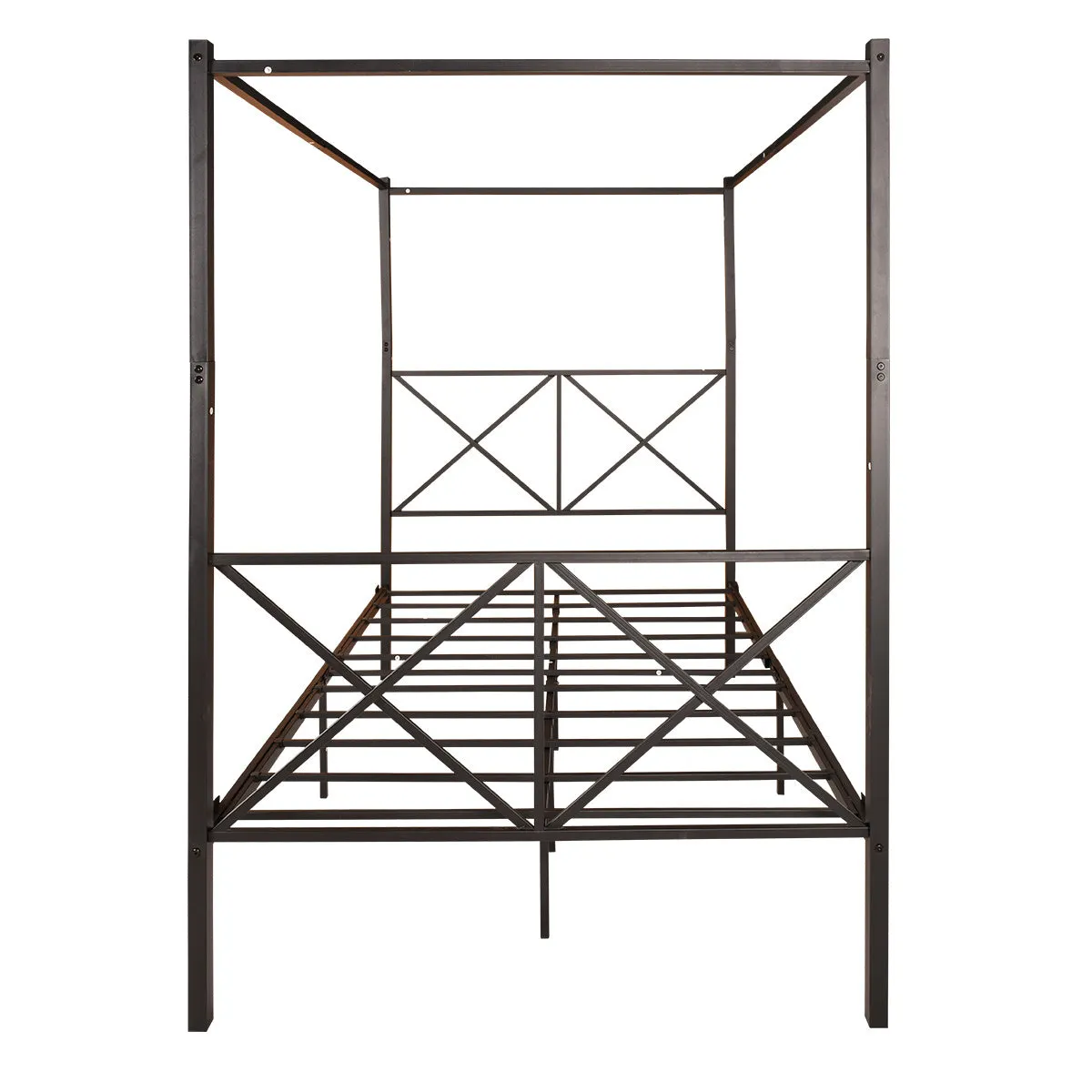 Metal Canopy Bed Frame, Platform Bed Frame with X Shaped Frame