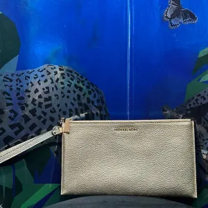 Michael Kors Gold Leather Top Zip Wristlet Pouch