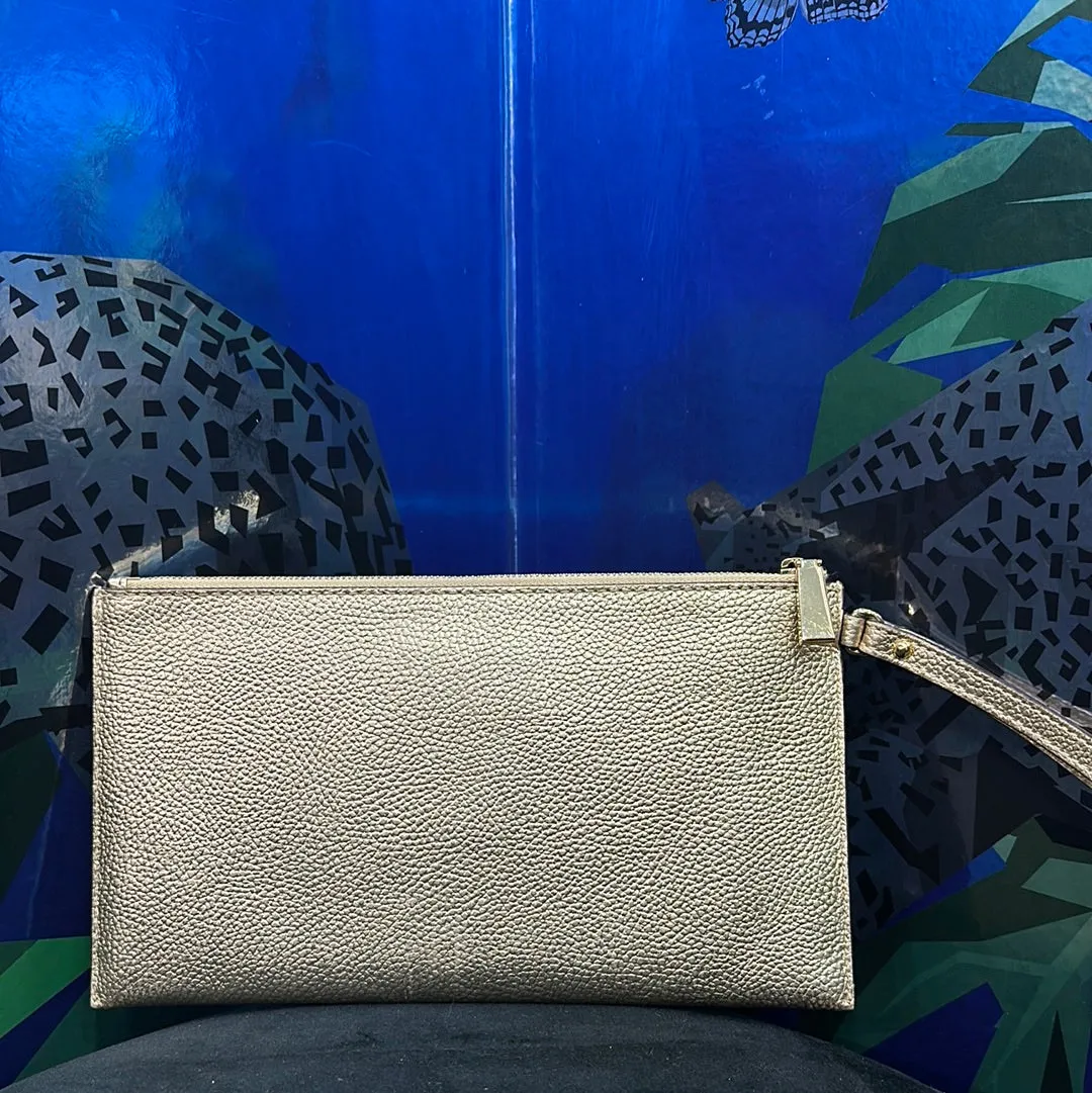 Michael Kors Gold Leather Top Zip Wristlet Pouch