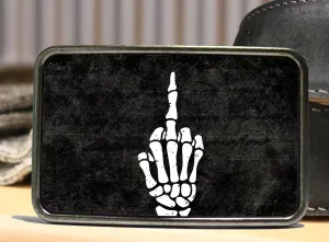 Middle Finger Skeleton Belt Buckle - Skellie Hand Design