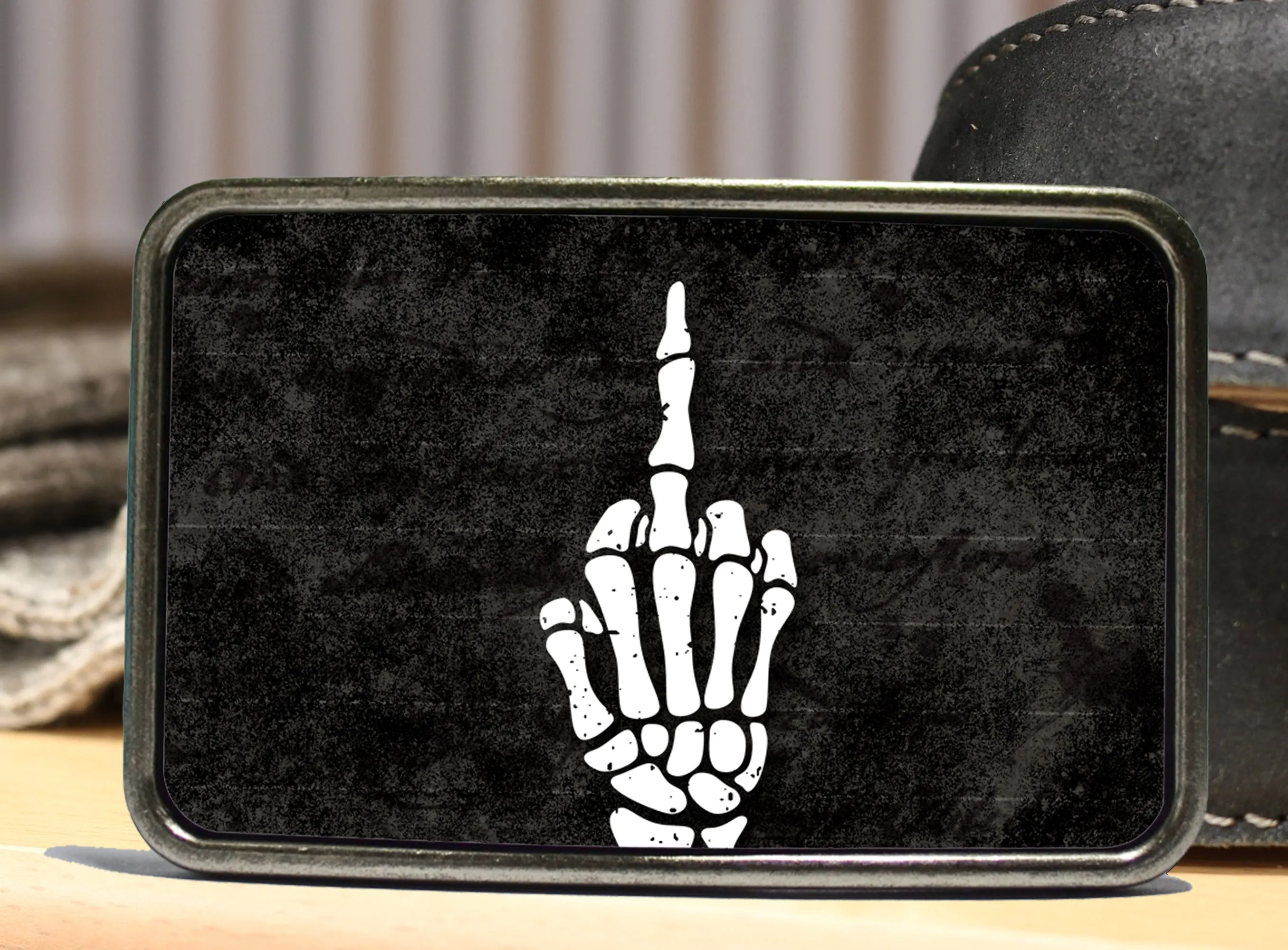 Middle Finger Skeleton Belt Buckle - Skellie Hand Design