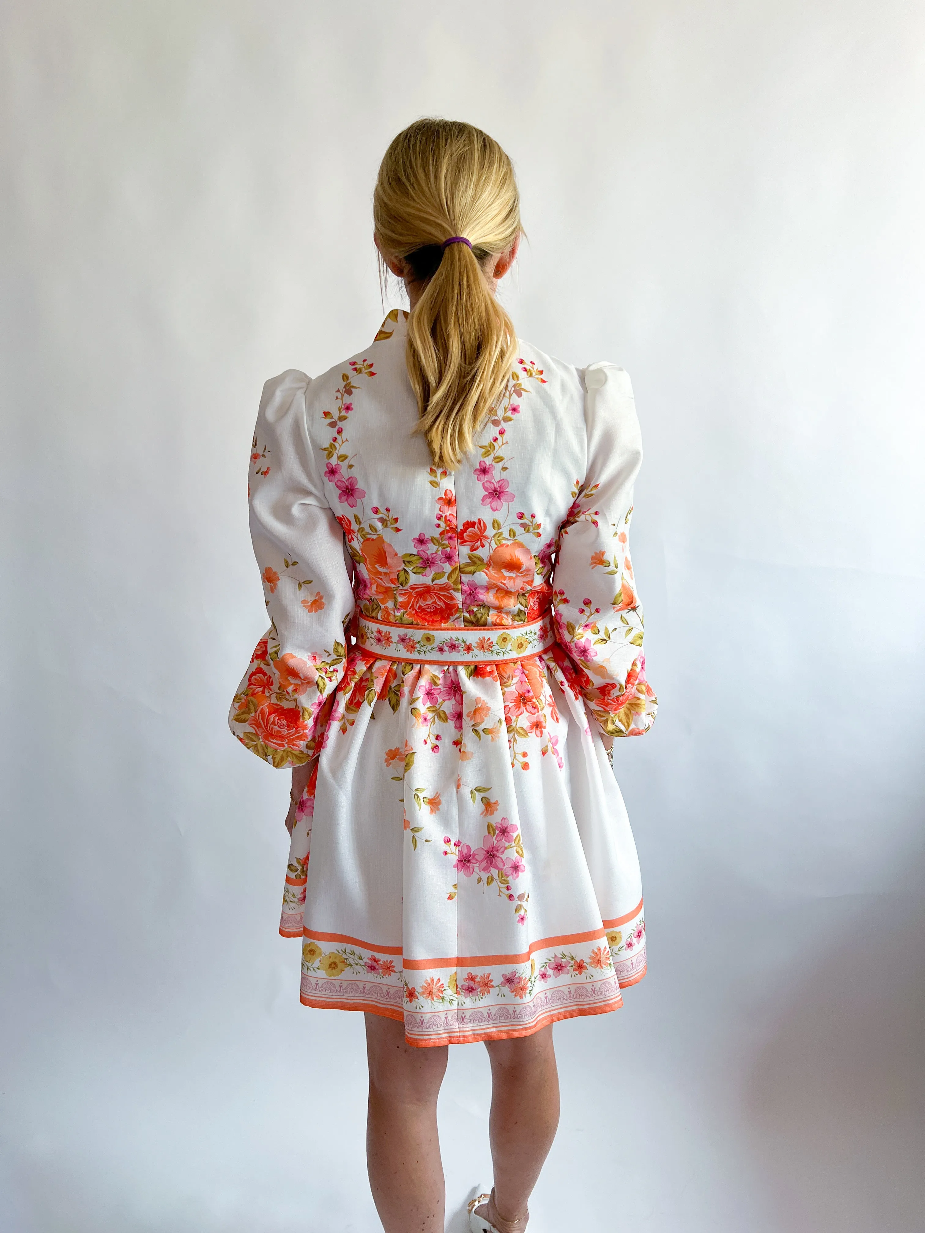 Mock Neck Floral Border Print Mini Dress