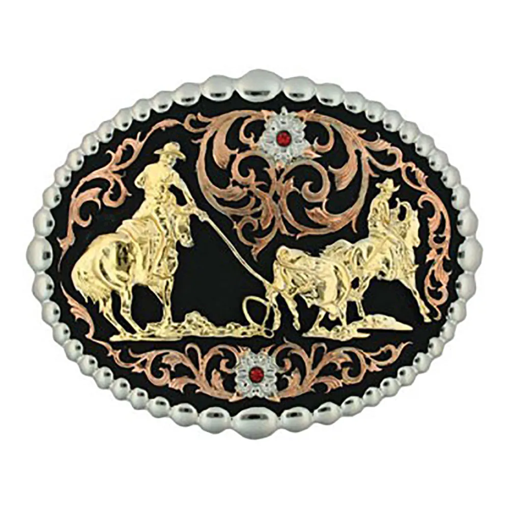 Montana Silversmiths Tri Color Team Roper Belt Buckle