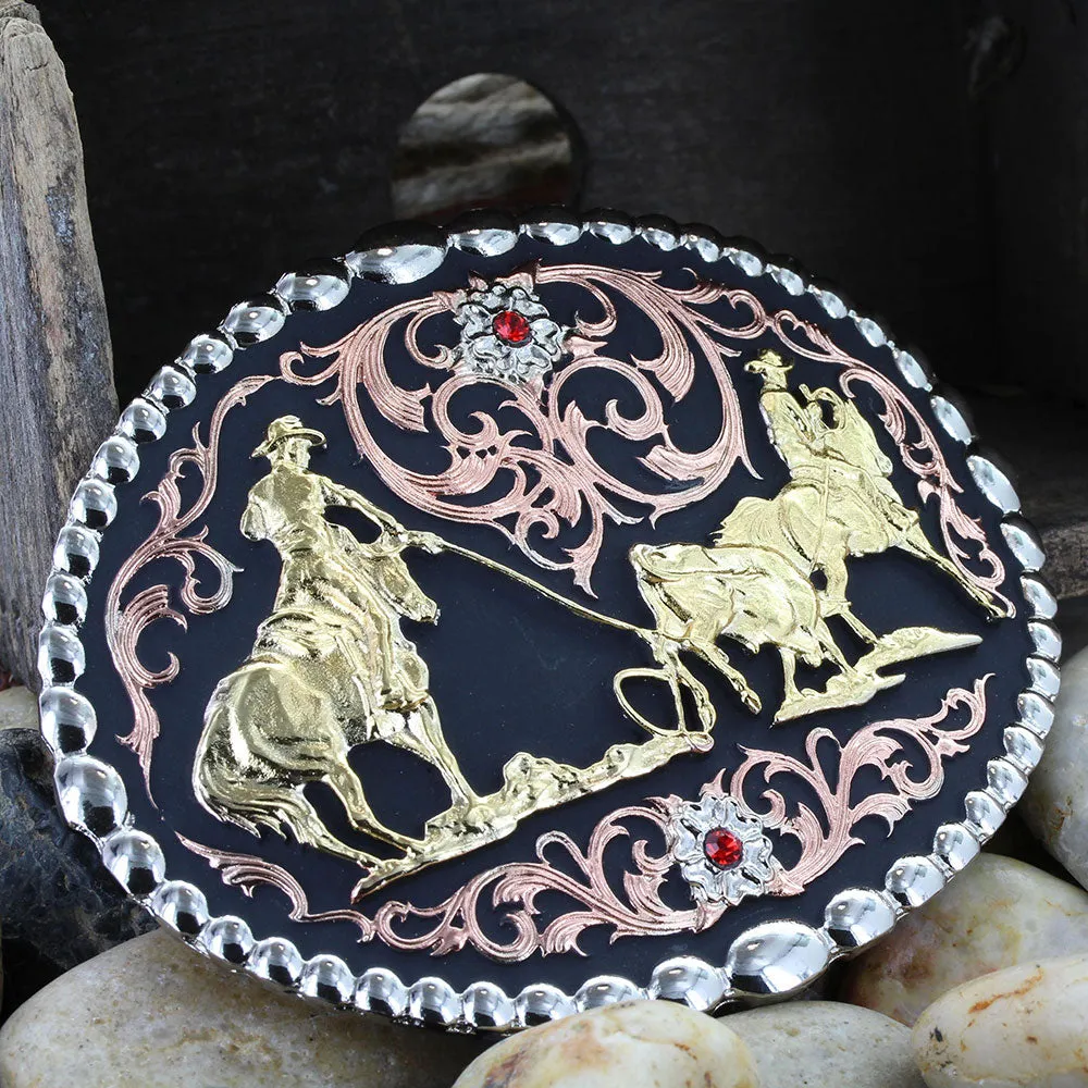 Montana Silversmiths Tri Color Team Roper Belt Buckle