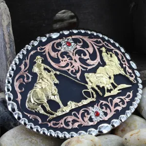 Montana Silversmiths Tri Color Team Roper Belt Buckle