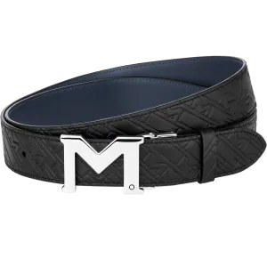 Montblanc 35mm belt with buckle M in black/reversible black leather adjustable size 128787