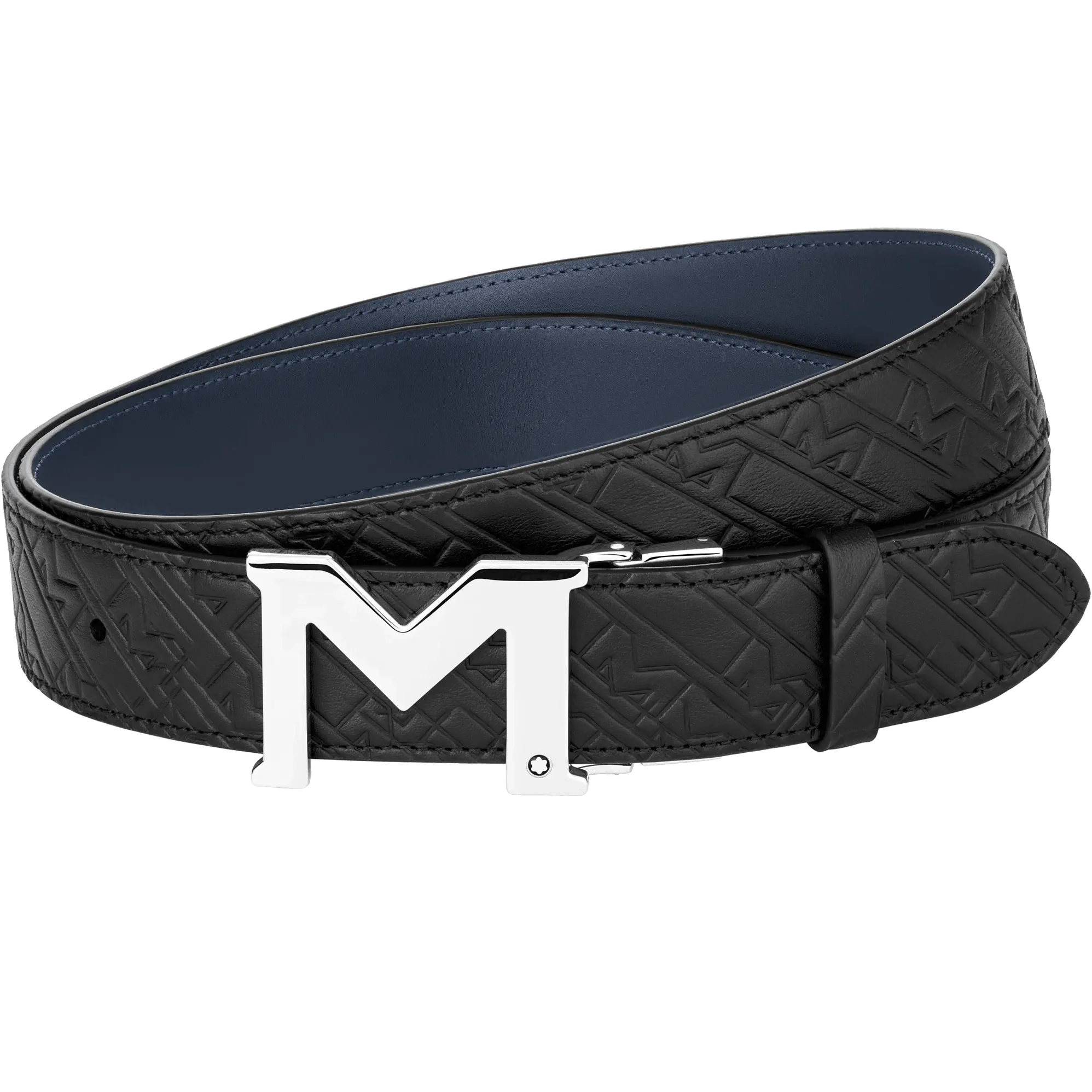 Montblanc 35mm belt with buckle M in black/reversible black leather adjustable size 128787
