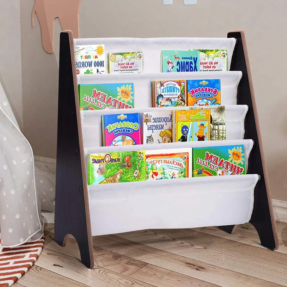 Montessori 4 Tier Sling BookCase | Childrens Bookcase | Kids Bookshelf | 2 Colours