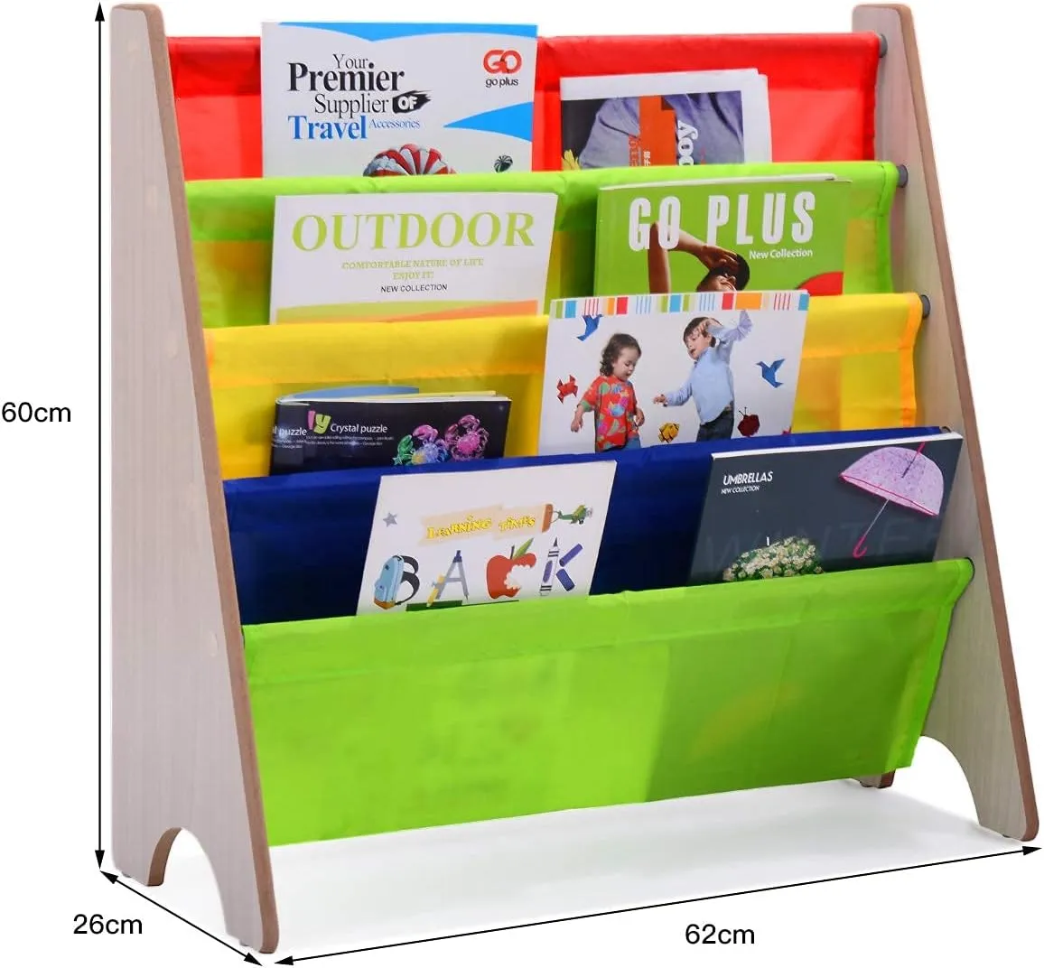 Montessori 4 Tier Sling BookCase | Childrens Bookcase | Kids Bookshelf | 2 Colours
