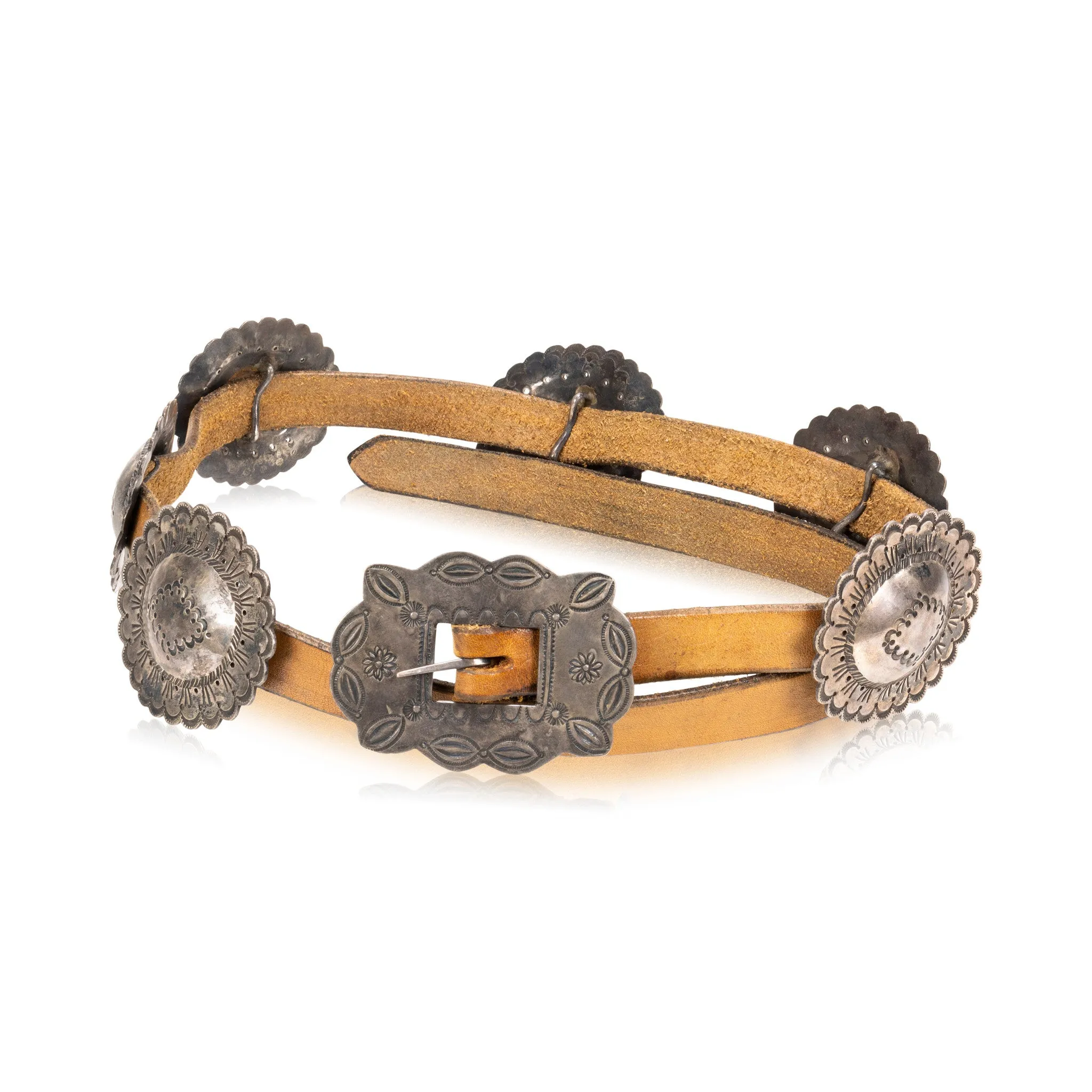 Navajo Stamped Silver Concho Belt