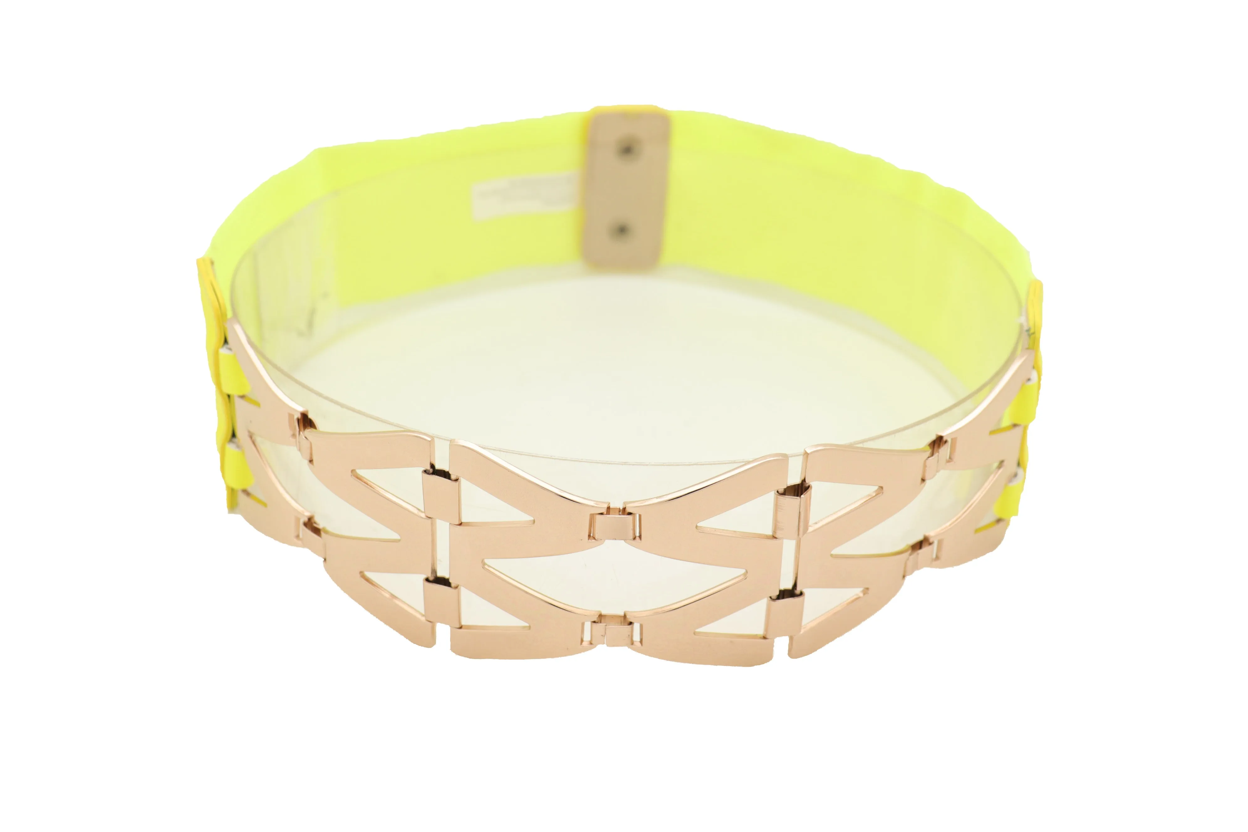 Neon Yellow Wide Elastic Waistband Fashion Belt Gold Metal XX Links S M