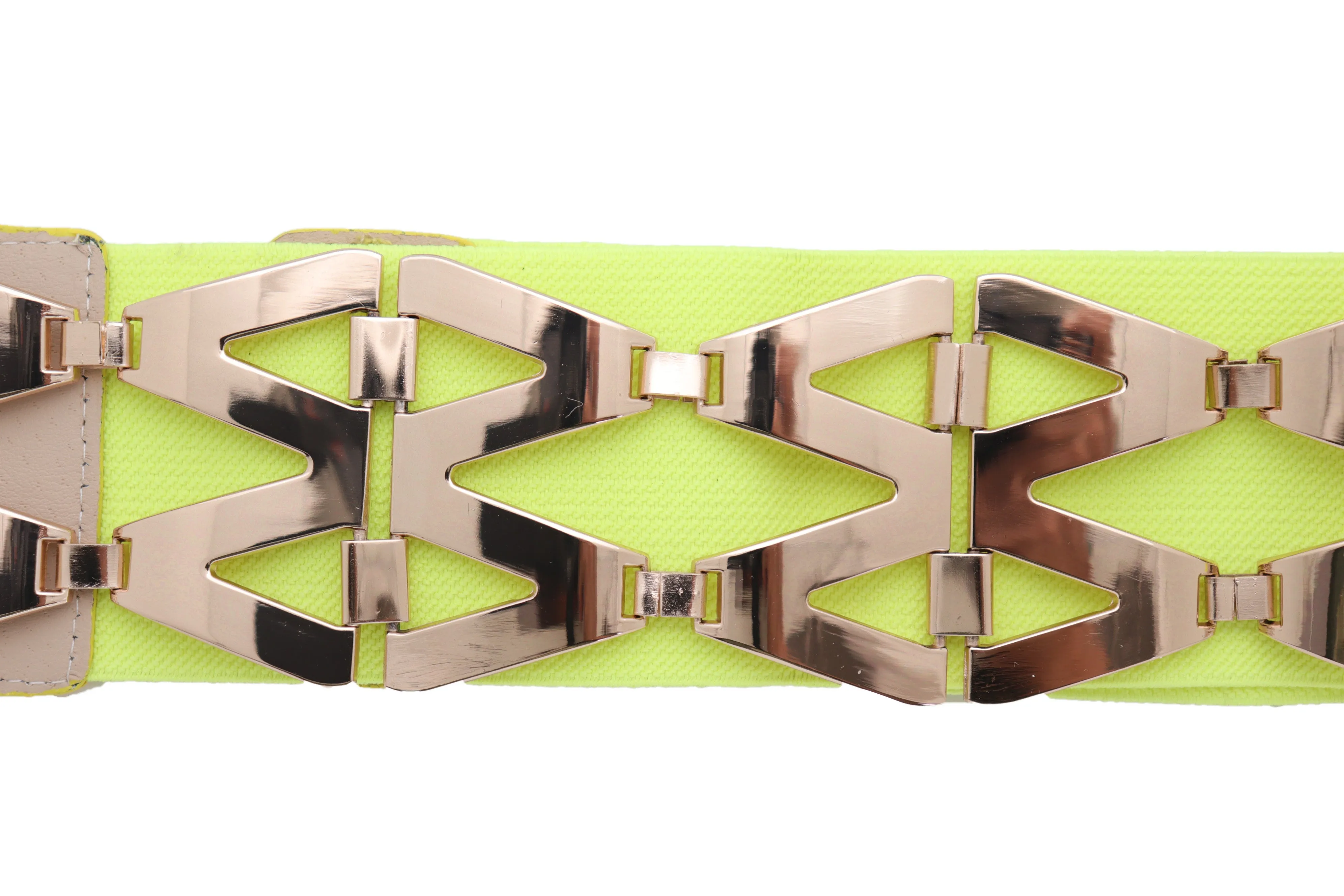 Neon Yellow Wide Elastic Waistband Fashion Belt Gold Metal XX Links S M
