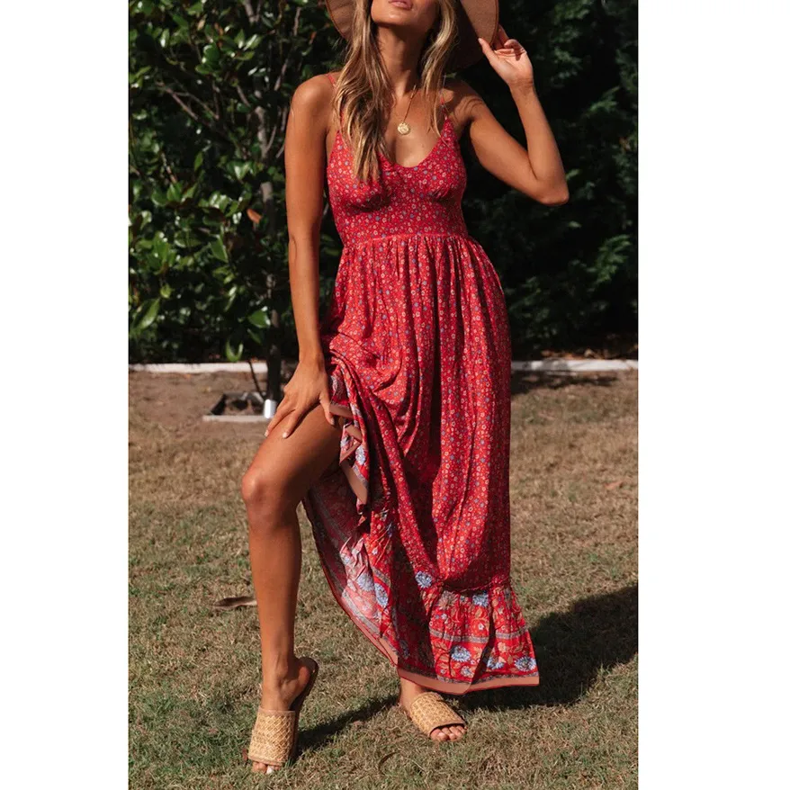 New Bohemian V-neck Sling Floral Dress