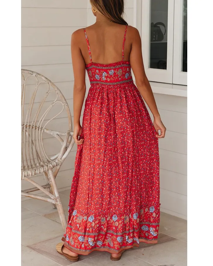 New Bohemian V-neck Sling Floral Dress