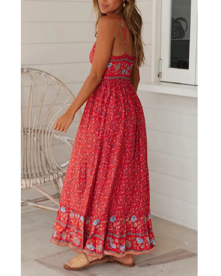 New Bohemian V-neck Sling Floral Dress