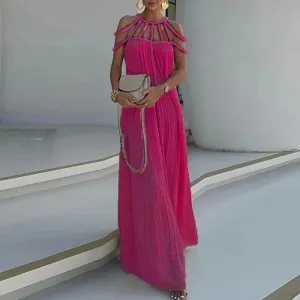 New Casual Solid Color Long Dress Sexy Hollow Out Backless Loose Dress Summer Twist Sling Holiday Beach Dress