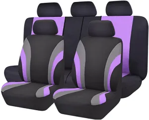 New in package! CAR PASS Line Rider 11PCS Universal Fit Car Seat Cover -100% Breathable With 5mm Composite Sponge Inside,Airbag Compatible (Black with purple)