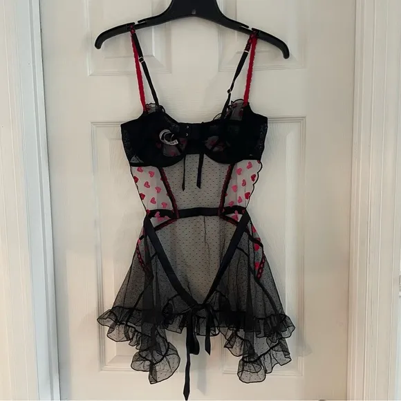 New! Victoria's Secret Heart Cupid Lace Wicked Apron Babydoll Slip 22846