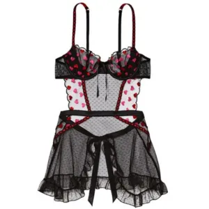 New! Victoria's Secret Heart Cupid Lace Wicked Apron Babydoll Slip 22846