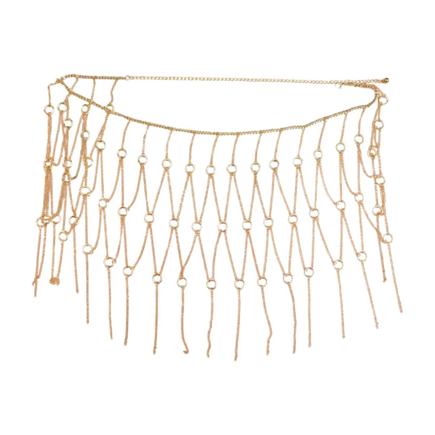 New Women Gold Metal Chain Circle Rings Skirt Belt High Waist Size S M