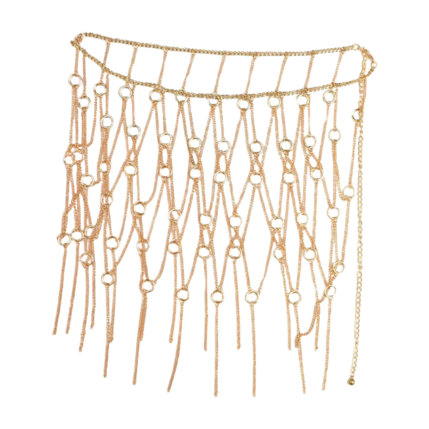 New Women Gold Metal Chain Circle Rings Skirt Belt High Waist Size S M