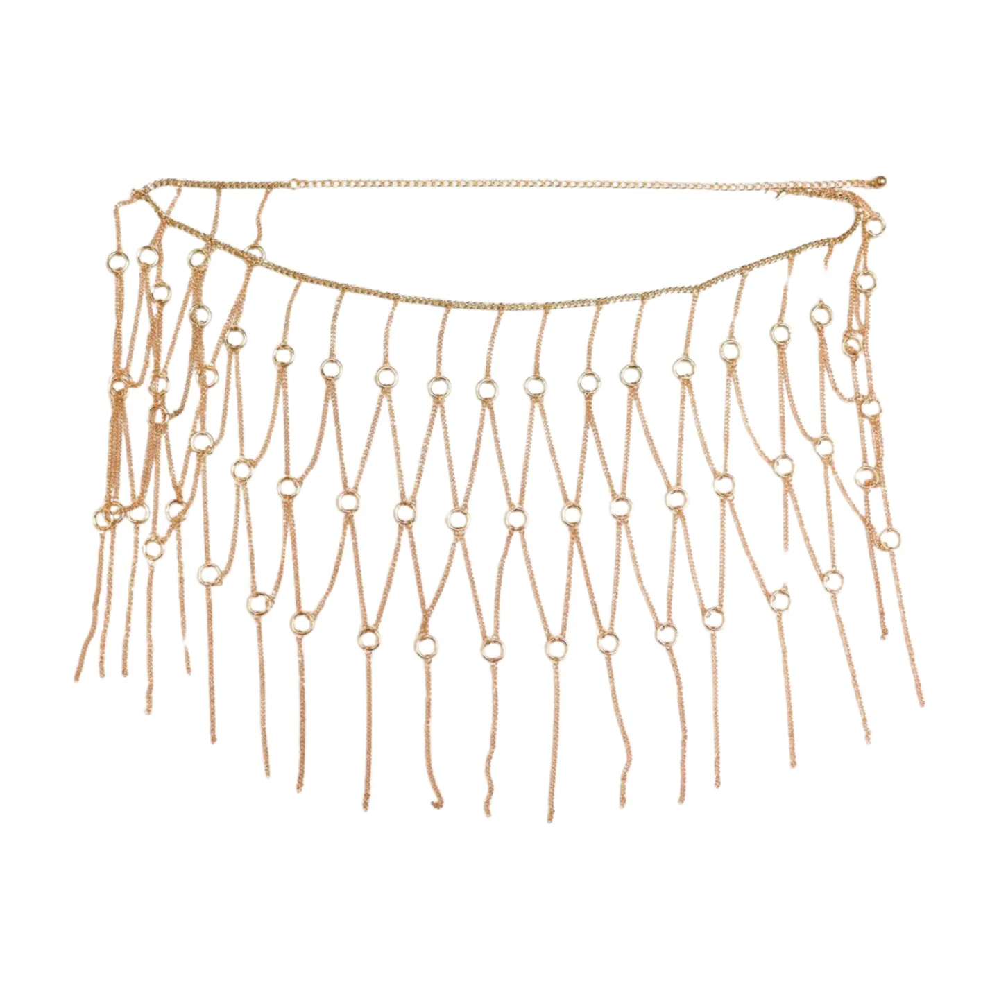 New Women Gold Metal Chain Circle Rings Skirt Belt High Waist Size S M