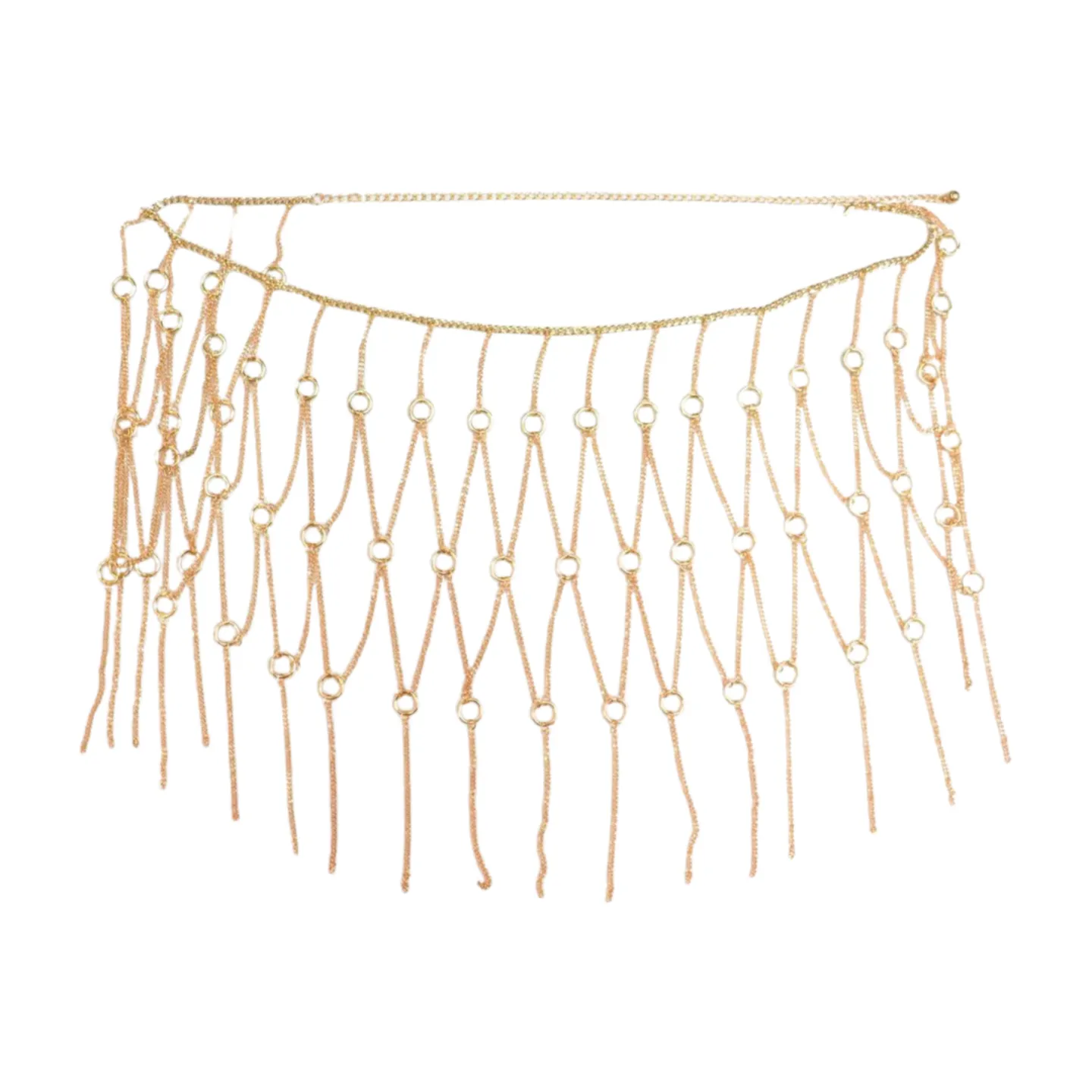 New Women Gold Metal Chain Circle Rings Skirt Belt High Waist Size S M