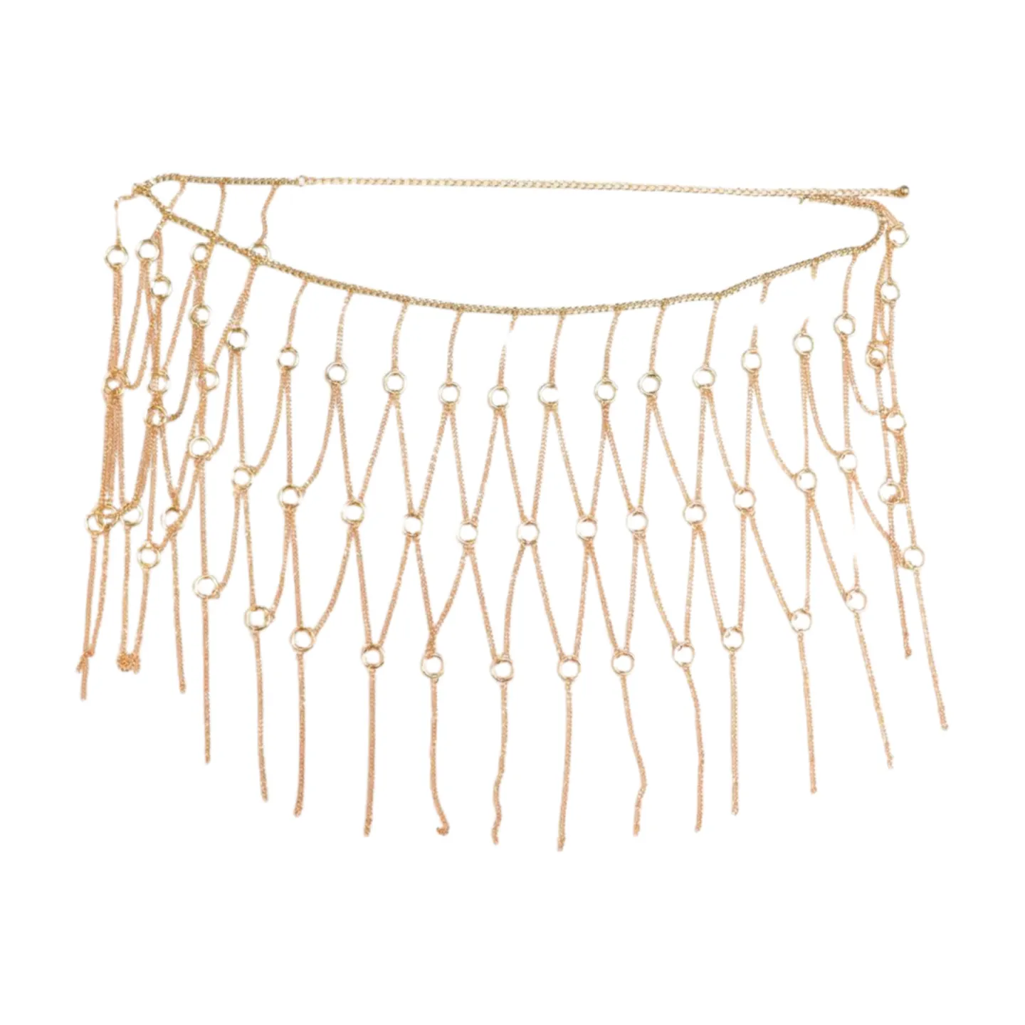 New Women Gold Metal Chain Circle Rings Skirt Belt High Waist Size S M