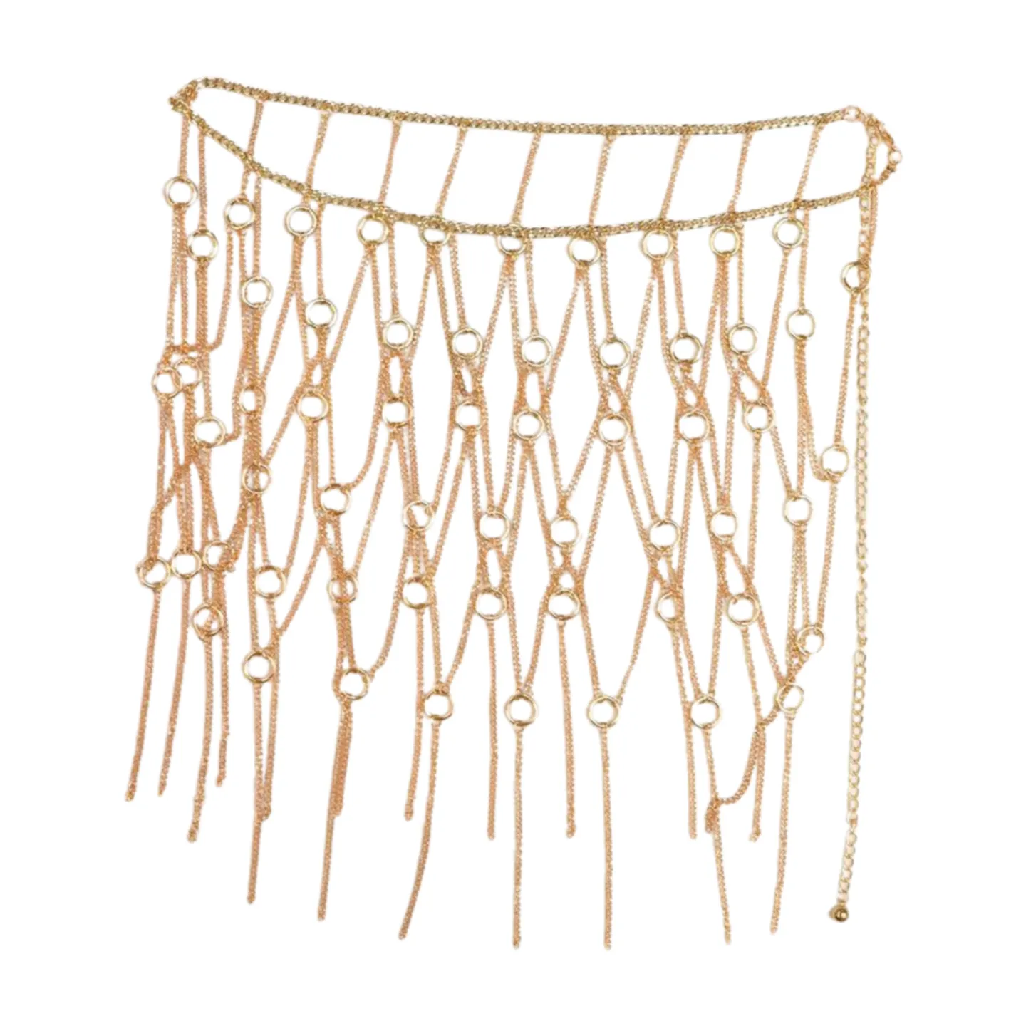 New Women Gold Metal Chain Circle Rings Skirt Belt High Waist Size S M