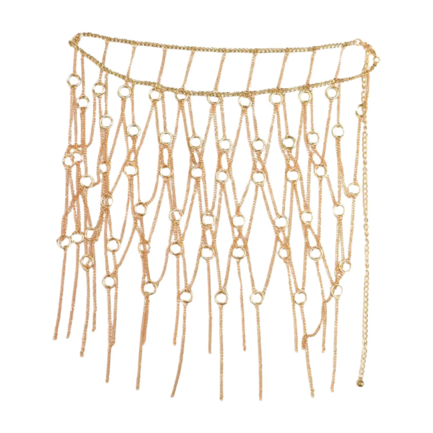 New Women Gold Metal Chain Circle Rings Skirt Belt High Waist Size S M