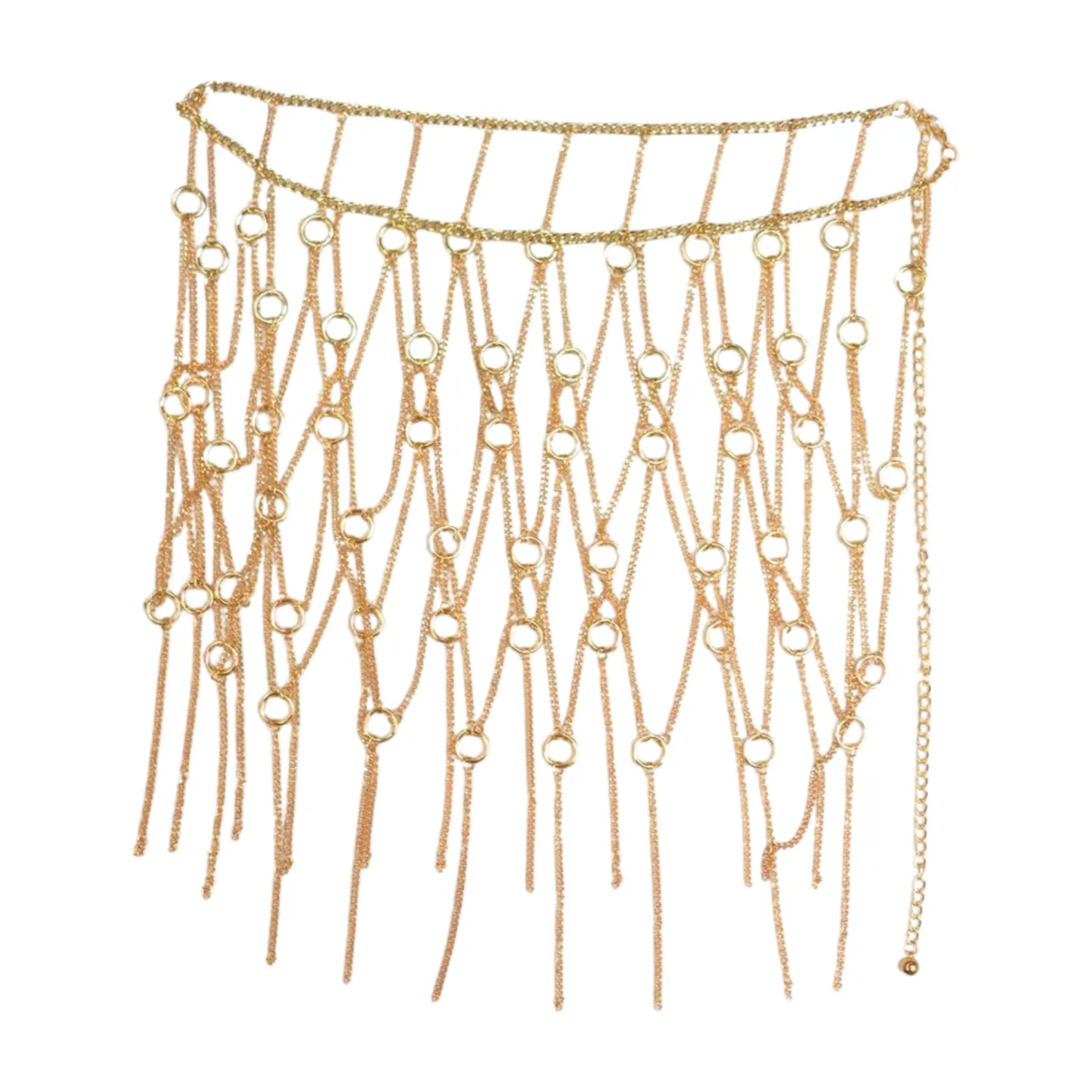 New Women Gold Metal Chain Circle Rings Skirt Belt High Waist Size S M