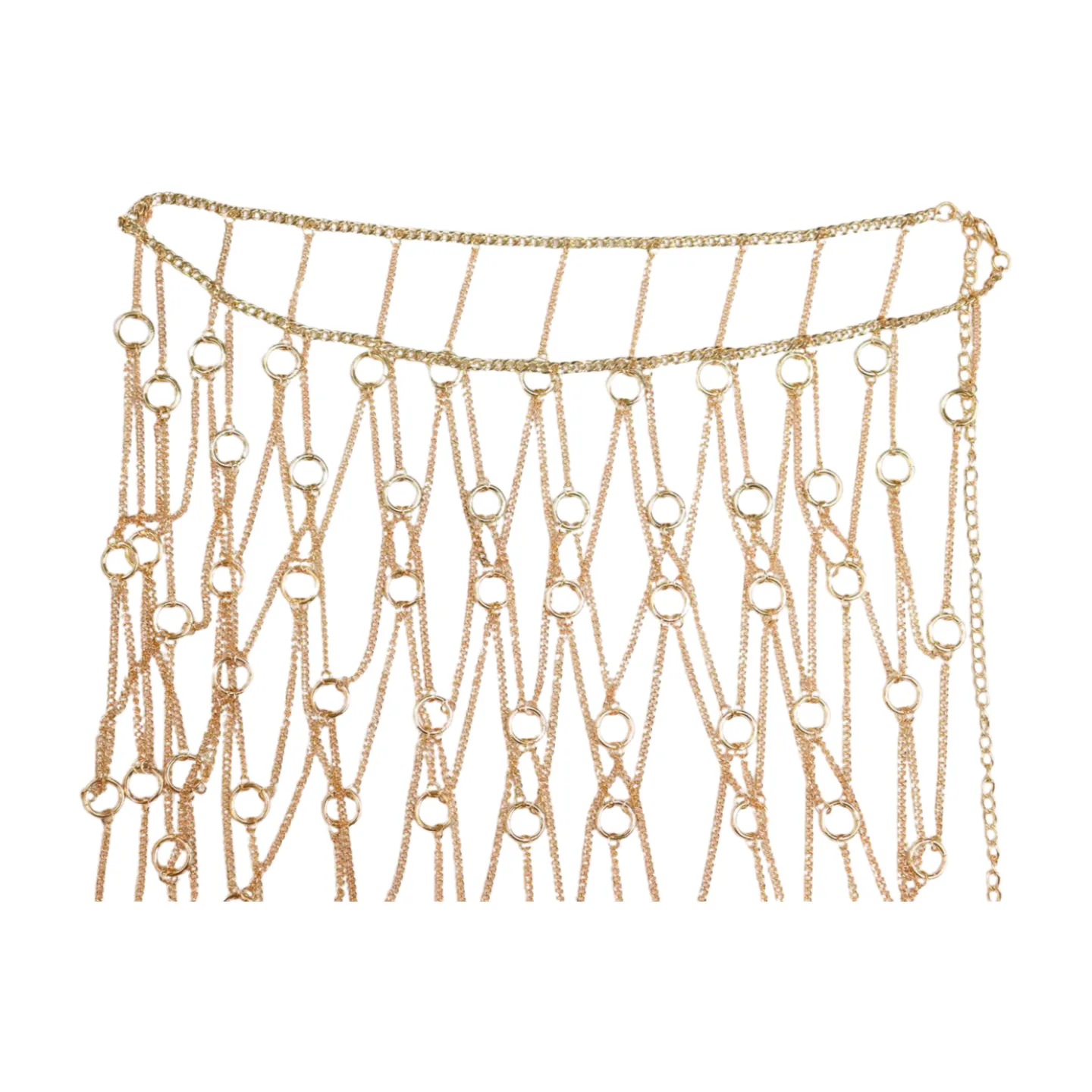 New Women Gold Metal Chain Circle Rings Skirt Belt High Waist Size S M